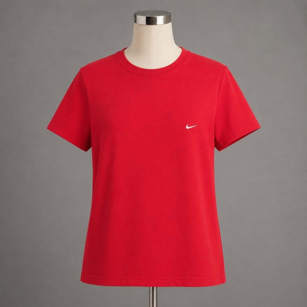 Nike Y2K Embroidered Swoosh Red Cotton T-Shirt Large